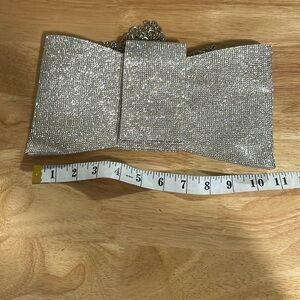 Elegant Rhinestone Silver Bow Evening Clutch